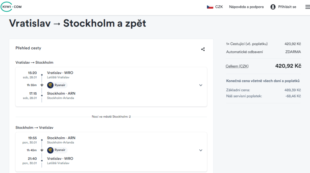 Akční letenky Stockholm z Wroclawi v lednu